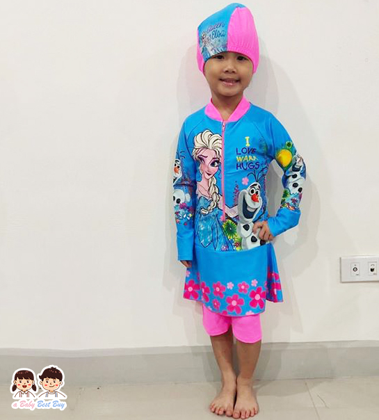 ( สำหรับเด็กอายุ 6เดือน-14 ปี ) Swimsuit for Girls ชุดว่ายน้ำ Disney Frozen ชุดว่ายน้ำ บอดี้สูท เด็กผู้หญิง เสื้อแขนยาวกระโปรงกางเกง สีฟ้า ชุดว่ายน้ำเด็กผู้หญิง สุดน่ารัก ใส่สบาย ดิสนีย์แท้ ลิขสิทธิ์แท้