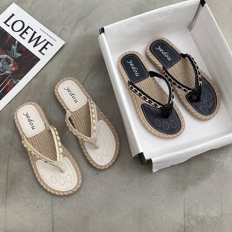 พร้อมส่ง รองเท้าแตะหนีบ สายเปียอะไหล่ทอง พื้นปอนิ่ม น้ำหนักเบา ใส่สบายเท้า ไม่บาดเท้า