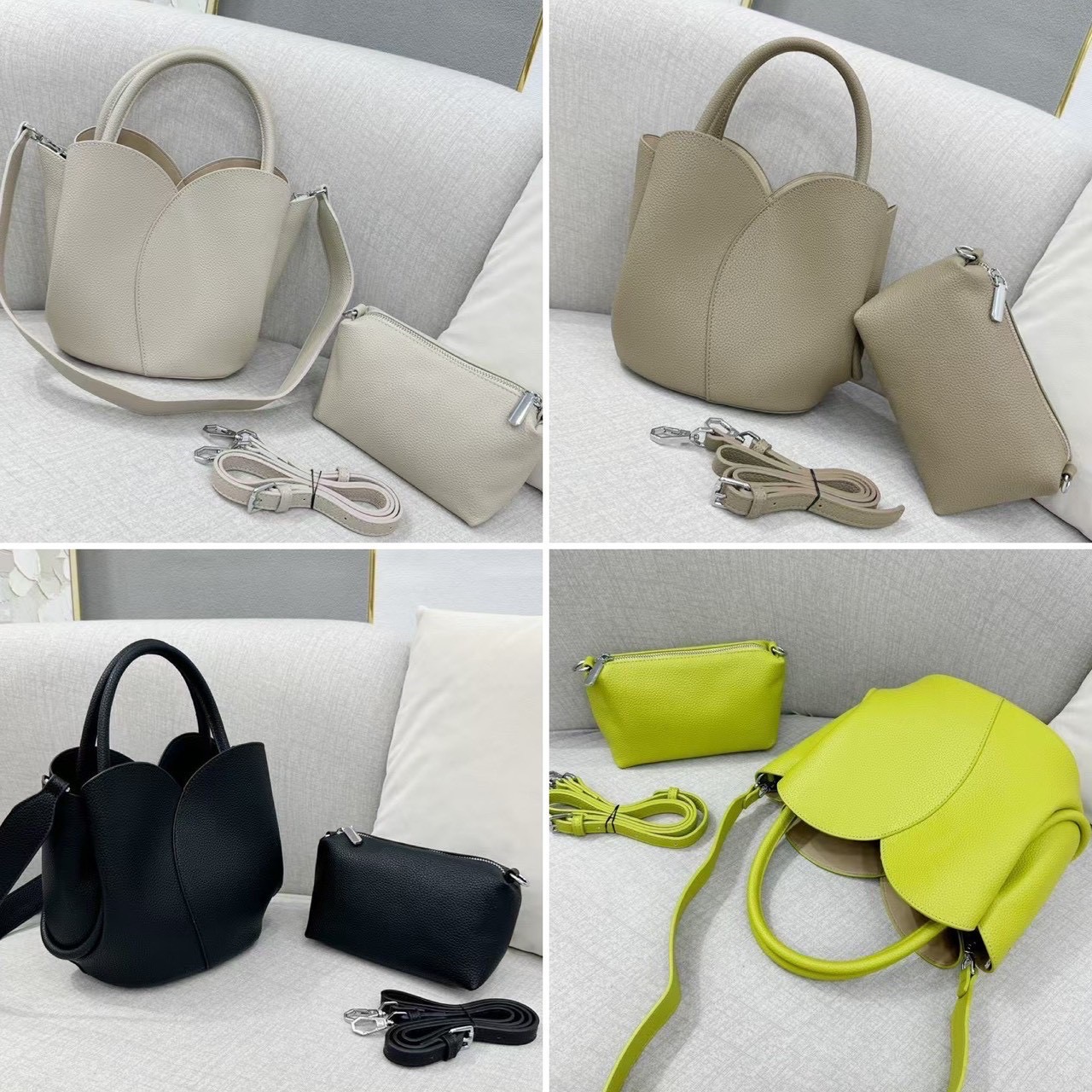 Classic Working PU Bag ▪️กระเป๋าถือ &สะพายข้าง ทรงดอกทิวลิป ทรงสวยมากวัสดุเป็นหนัง PU Premium มีกระเป๋าใบเล็กให้ 1ใบ และมีสายยาวให้ 2 เส้น