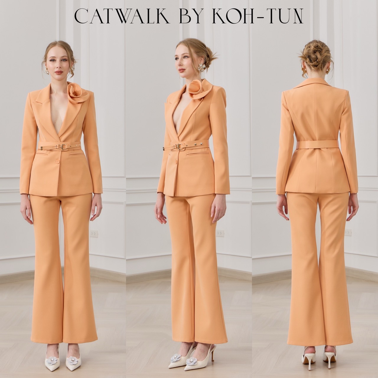 ชุดเซทแฟชั่น กับSet BLAZERปกดอกไม้+เข็มขัด+กางเกงทรงสวย