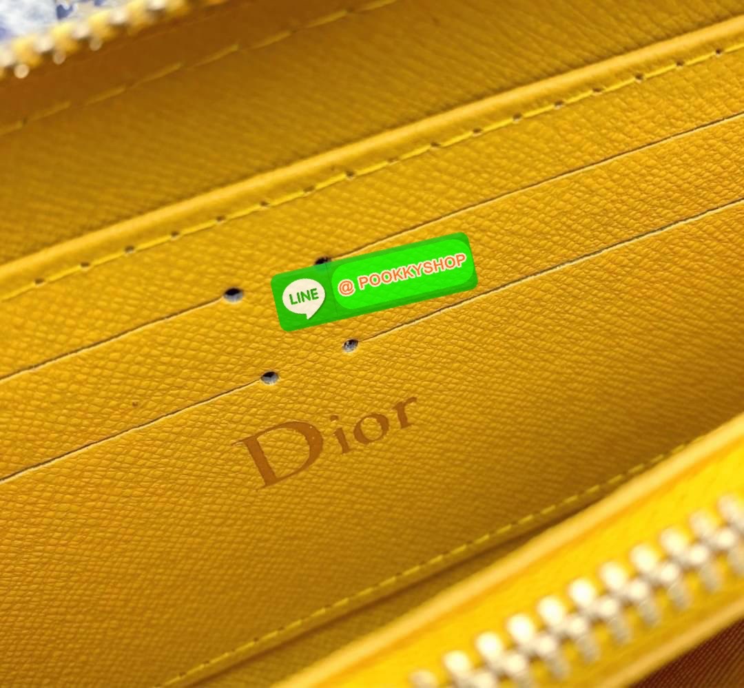DIOR LONG WALLET 7.5” signature on the front compartments card slots patch pockets zipped pocket