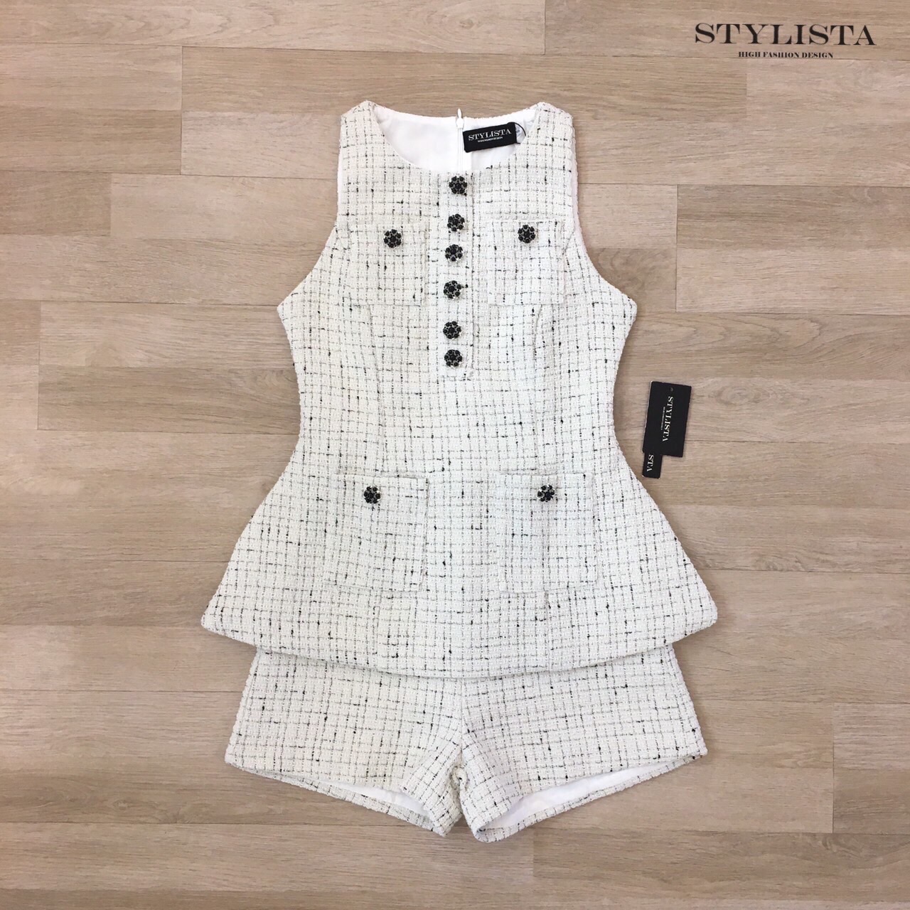 ชุดเซทแฟชั่น เซ็ตแฟชั่นลุคผู้ดีสไตล์ฝรั่งเศส ผ้าทวีตลายตารางคลาสสิก