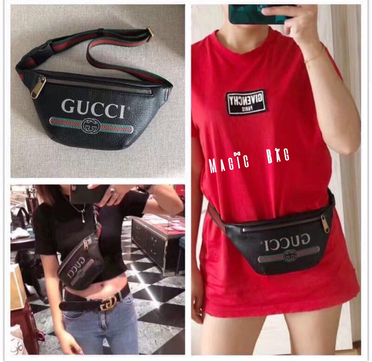 กระเป๋าคาดอก งานหนัง สไตล์กุชชี่อะไหล่ทองสายผ้าปรับระดับได้ หนังกันน้ำสายปรับระดับได้งานสวย