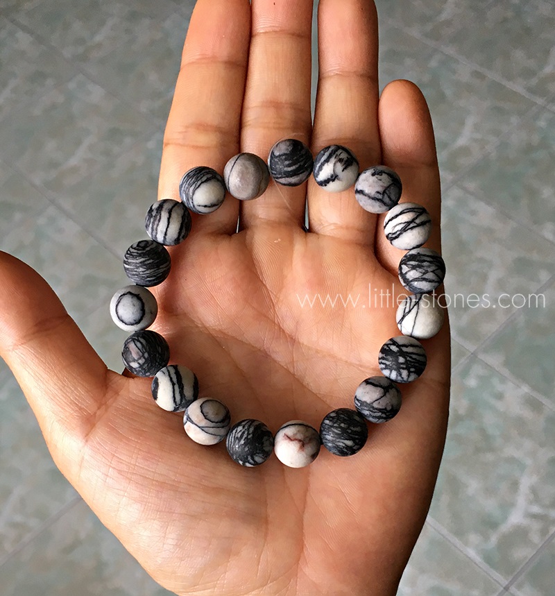 ++ Zebra Jasper - ซีบร้าแจสเปอร์ แบบขัดด้าน เม็ดกลมขนาด 10 mm ++