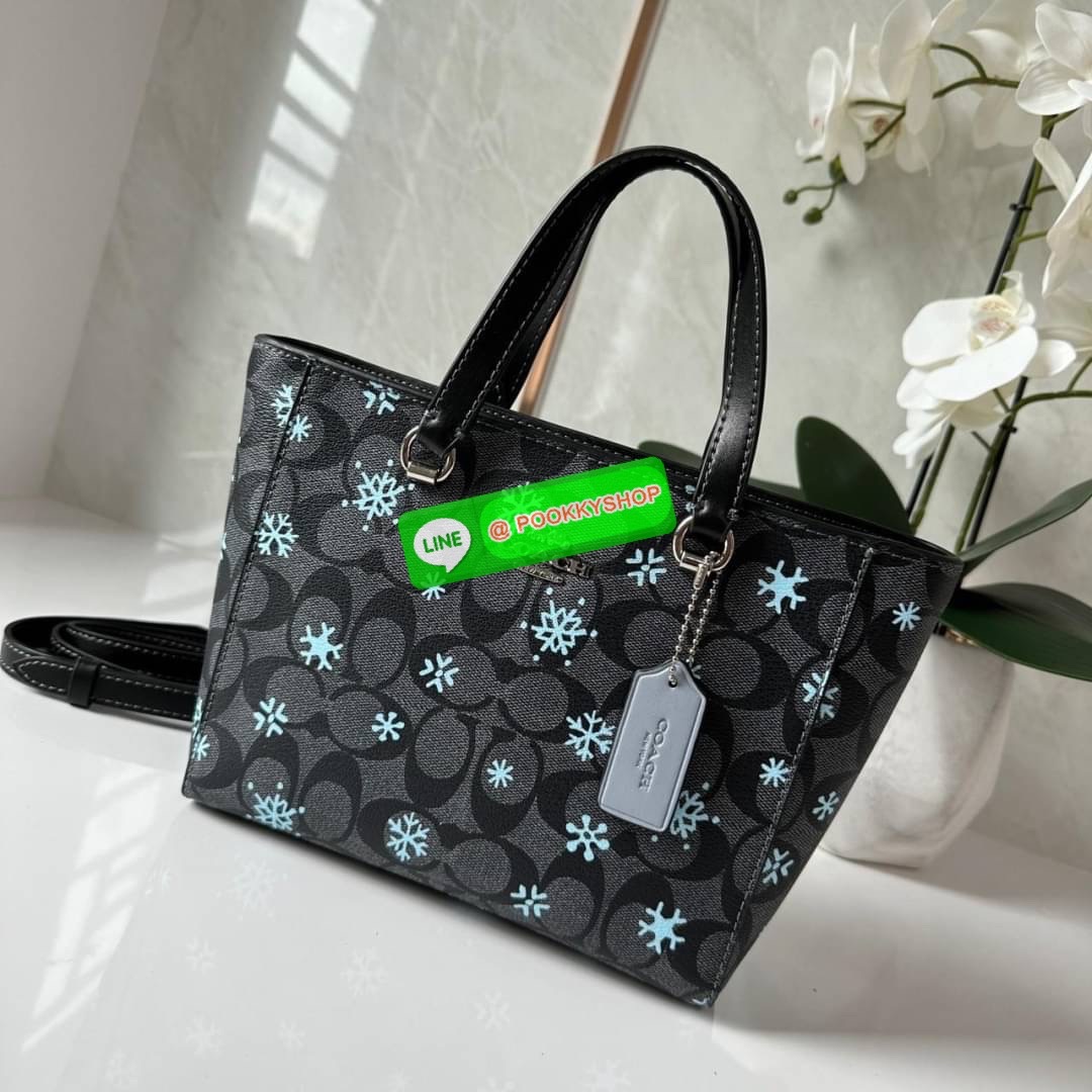 Coach Alice Satchel In Signature Canvas With Snowflake Print (CF378) 👜คอลเลคชั่นใหม่ต้อนรับเทศกาลที่ใกล้ถึงนี้ ลวดลายหิมะ ดีไซต์สวย เรียบหรู สะพายได้ทุกโอกาส วัสดุหนังแคสวาน หูจับและสายหนังแท้ เปิดปิดด้วยซิป ภายในกระเป๋าช่องโล่ง ใส่ของได้เยอะ มีช่
