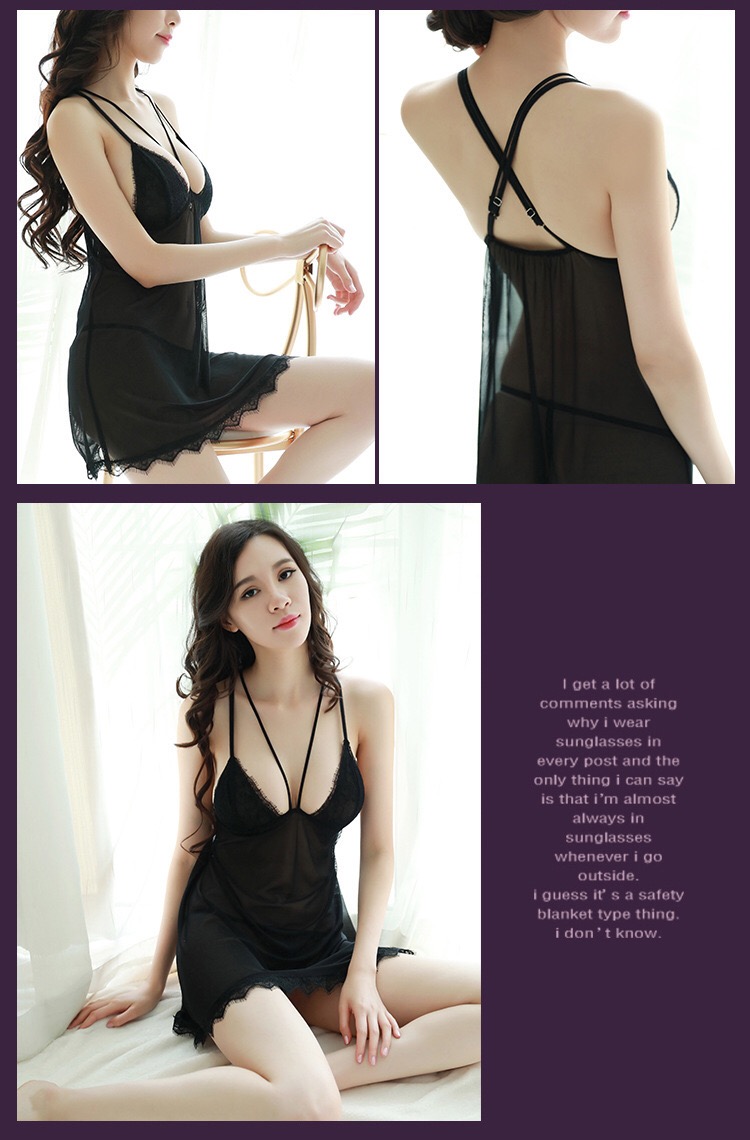 ชุดนอนสายเดี่ยว ชุดนอนซีทรูสีดำ เนื้อผ้าหรูทิ้งตัว แต่งสาย สวย เซ็กซี่มากคะ