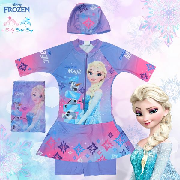 ฮ "( For Kids ) Swimsuit for Girls ชุดว่ายน้ำ Disney Frozen ชุดว่ายน้ำ บอดี้สูท เด็กผู้หญิง เสื้อแขนสั้นกระโปรงกางเกงเด็กผู้หญิง สุดน่ารัก ใส่สบาย ดิสนีย์แท้ ลิขสิทธิ์แท้