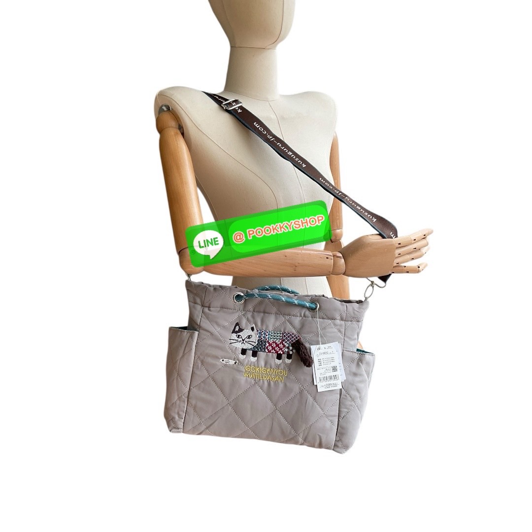 กระเป๋าโท้ท Kusuguru Japan Matilda-san กระเป๋าผ้าโพลีเอสเตอร์แบบสะพายข้างลายแมว Matilda จากคอลเลคชั่น 2025