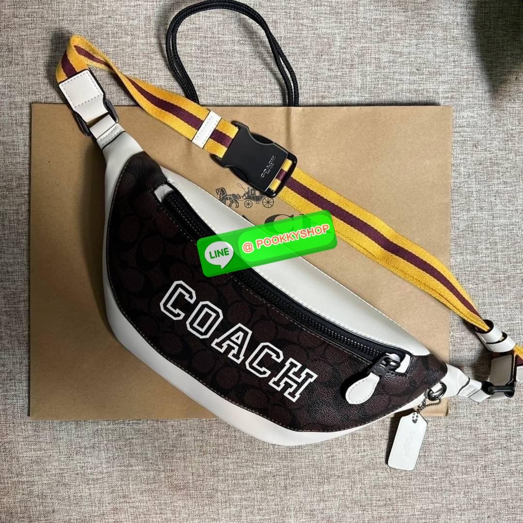 Coach Warren Belt Bag In Signature Canvas ( CB912 )With กระเป๋าคาดอก/เอว Coach Warren ในแคนวาสซิกเนเจอร์พร้อม ผ้าใบเคลือบซิกเนเจอร์และหนังลูกวัวอย่างดี ภายในกระเป๋ามัลติฟังก์ชั่น ปิดซิป ซับในผ้า กระเป๋าซิปด้านนอก สายปรับได้ ยาว 34 1/2" ใส่ได้เอว