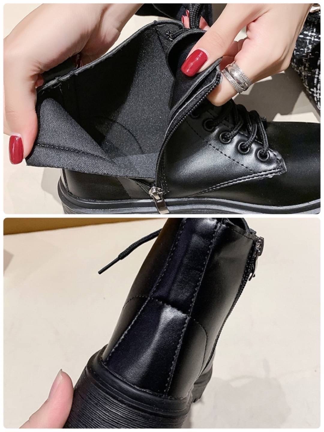 พร้อมส่ง👠👠👠รองเท้าบูทมาร์ติน วัสดุหนัง PU งานผูกเชือก สูง 1.5 นิ้วใส่แล้วดูขาเรียว แต่งซิปข้าง ใส่สบาย ไม่เจ็บเท้าาา