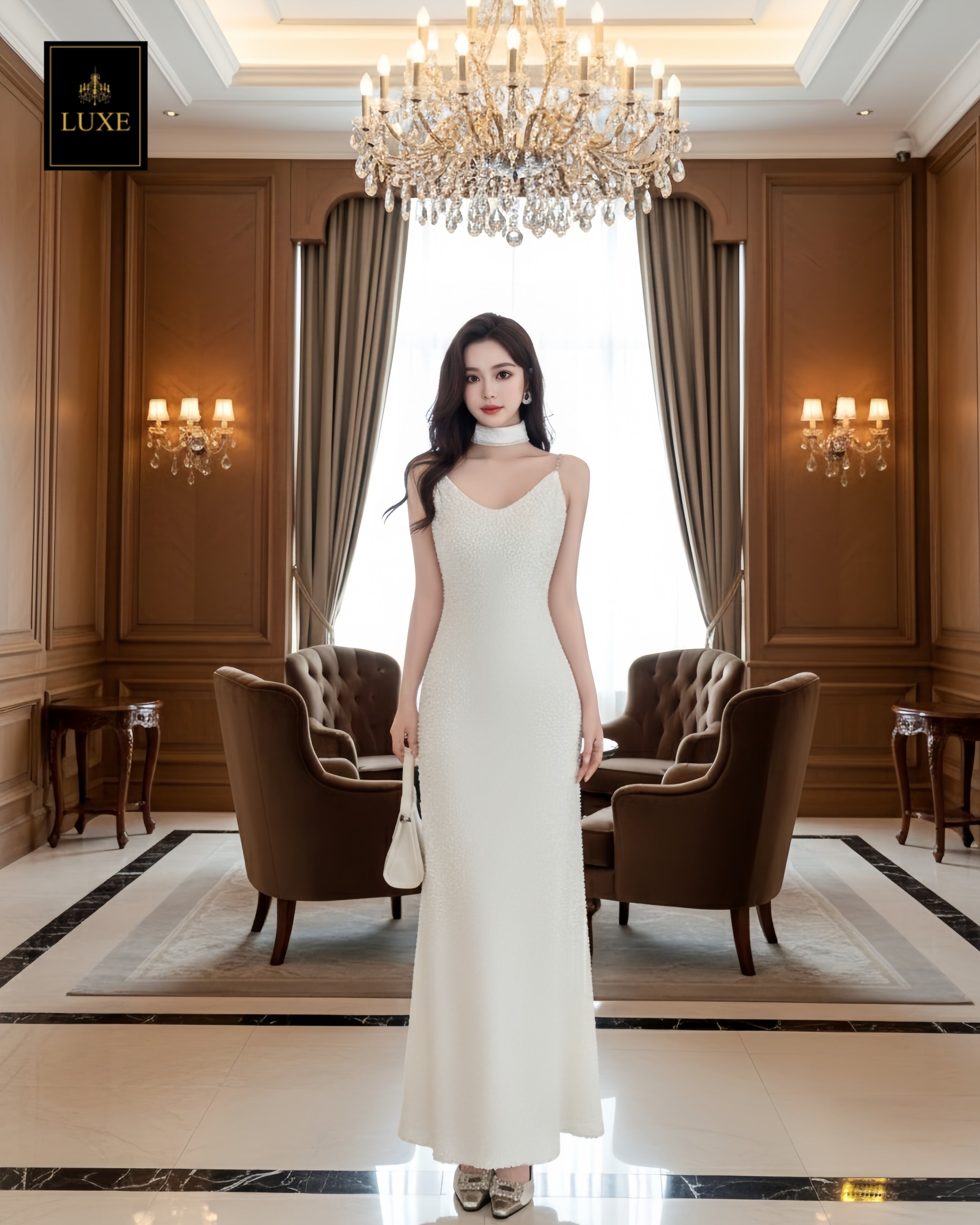 เดรสแฟชั่น เดรสเสื้อสายเดี่ยว กระโปรงยาวทางเอ