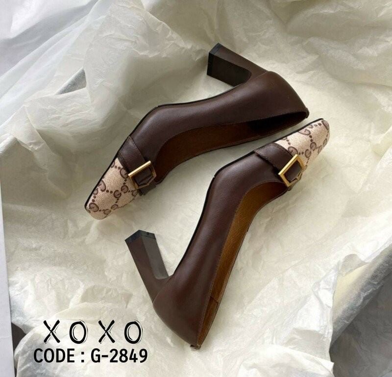 สินค้าพร้อมส่ง คัชชู หน้าตัด งานเก๋ใส่สบาย ส้นแท่ง วัสดุหนัง PU หนังนุ่ม แต่งคาดเข็มขัดสวย เก๋