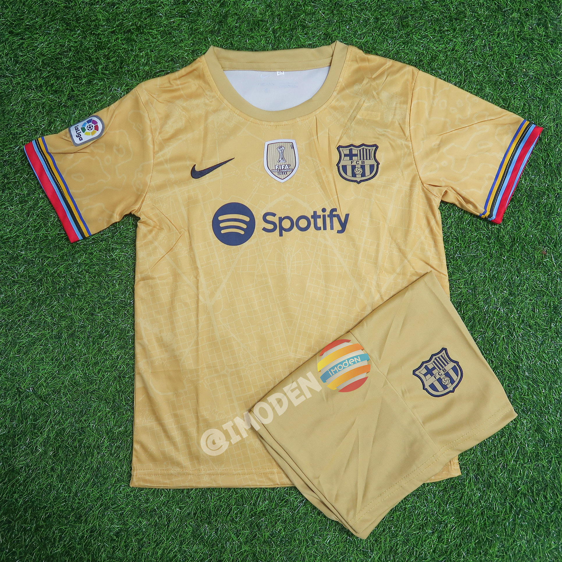 ชุดฟุตบอล IMODEN เสื้อบอล เด็ก ได้ทั้งชุด แขนสั้น BAR3232 : Barcelona บาร์เซโลน่า สีเหลือง 2022-23