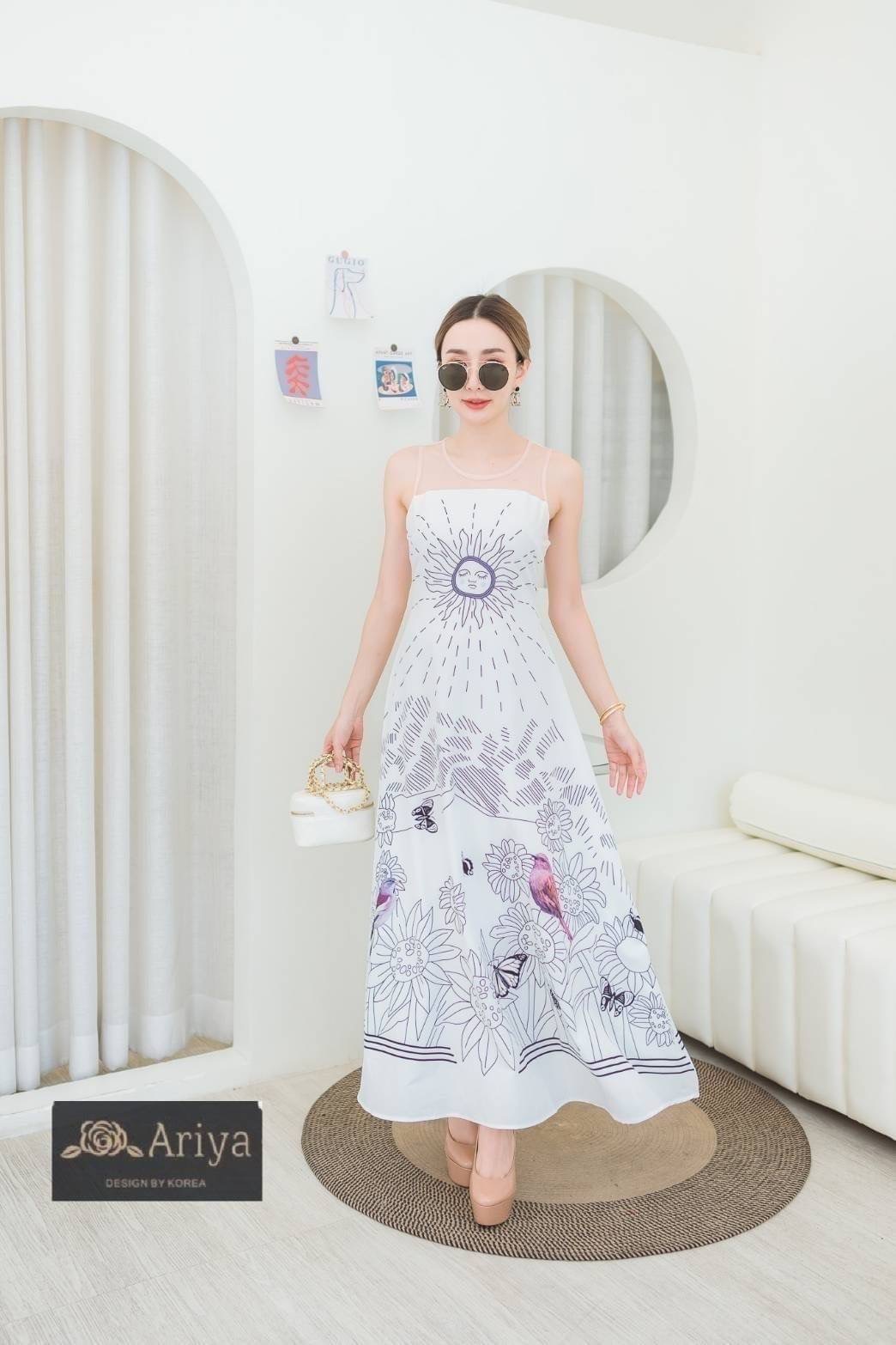 เดรสยาวพิมลาย แขนกุดน่ารักมากแม่ใส่สบายใส่ทำงาน อยู่บ้าน ความสวยเป๊ะจัดเลย ใส่เที่ยว งานหรูดูแพง