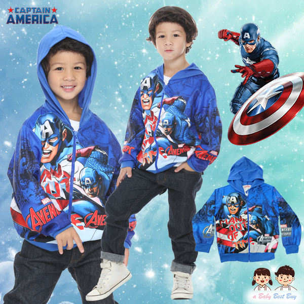 ฮ " ( S-M-L-XL ) เสื้อแจ็คเก็ต เสื้อกันหนาว เด็กผู้ชาย เสื้อกันหนาวเด็ก Super Hero Captain America สีน้ำเงิน รูดซิป มีหมวก(ฮู้ด) ใส่คลุมกันหนาว กันแดด สุดเท่ห์ ใส่สบาย ลิขสิทธิ์แท้ (ไซส์ S-M-L-XL )