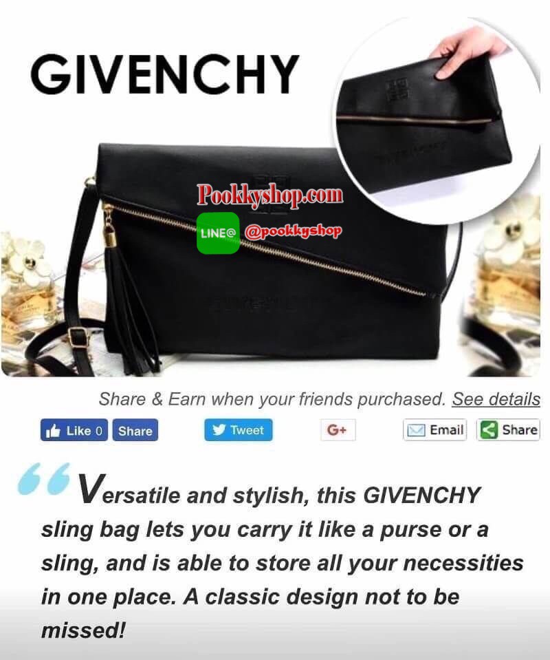 รุ่น BEST SELLER มาเพิ่มอีกรอบคะ กระเป๋า Givenchy shoulder bag หนัง PU เนื้อดี ดีไซด์เก๋มากคะ ด้านหน้า ปั้ม logo brand หัวซิป ประดับพู่ ด้านในบุด้วยผ้า water proof ปั้ม logo brand มีช่องเล็กใส่ของจุกจิกคะ
