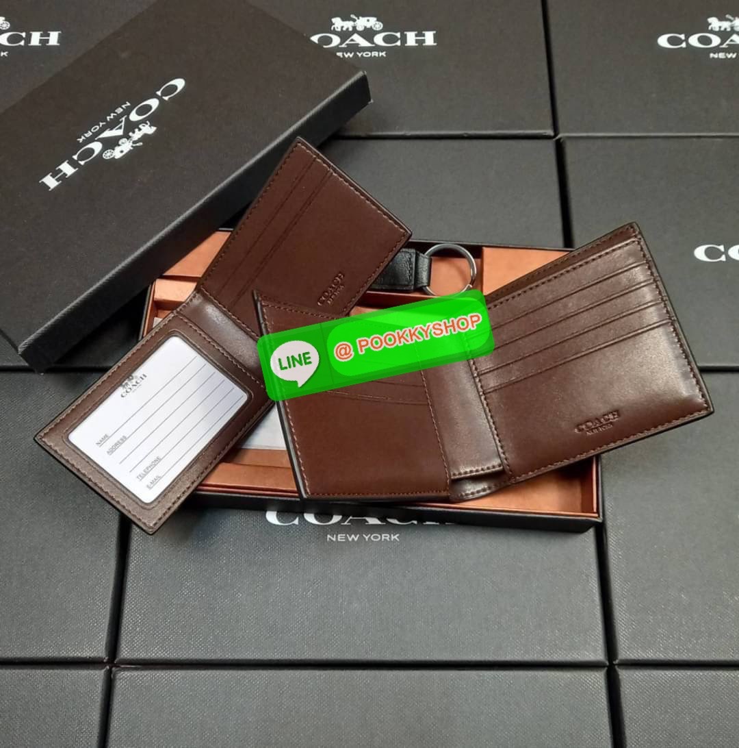 NEW IN💥>>มีกันหรือยัง ใช้แล้วหล่อมากน้า😎//>>COACH 3-IN-1 WALLET WITH VARSITY STRIPE WITH KEY FOB LIMITED BOX (COACH F24649)🍁กระเป๋าสตางค์ มี ID ใบลูก สำหรับใส่บัตรแยก มีพวงกุญแจ ใช้แล้วดูหล่อสุดๆ🔸️**จะใช้เอง หรื