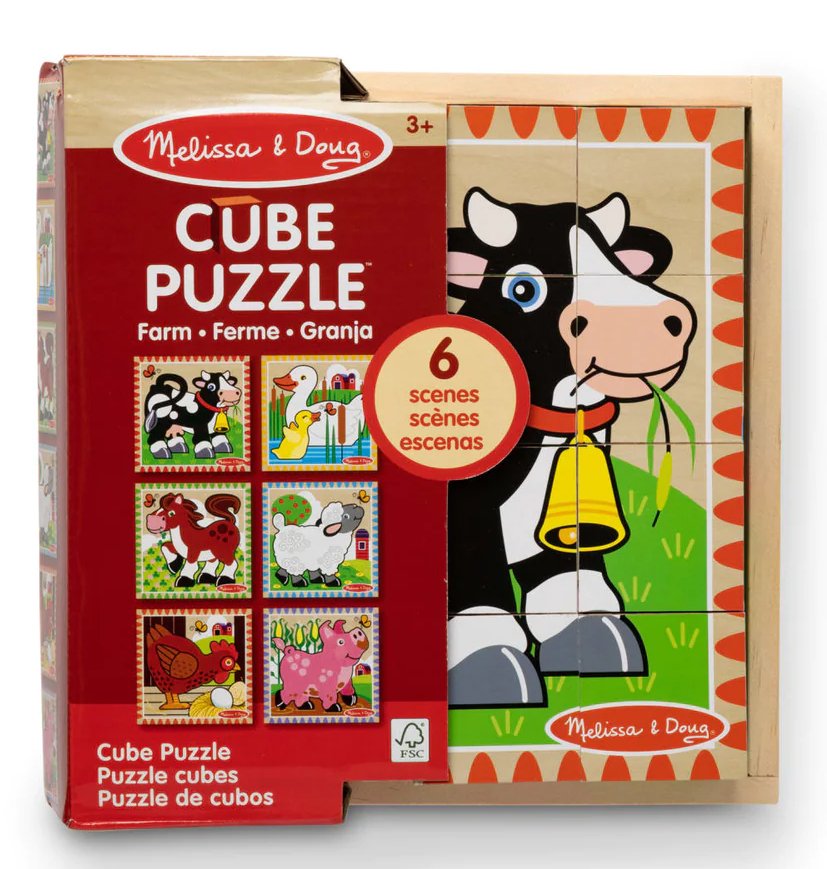 Melissa & Doug Cube Puzzle พัซเซิลลูกบาศก์ บล๊อกไม้ 16 ชิ้น 6 รูป