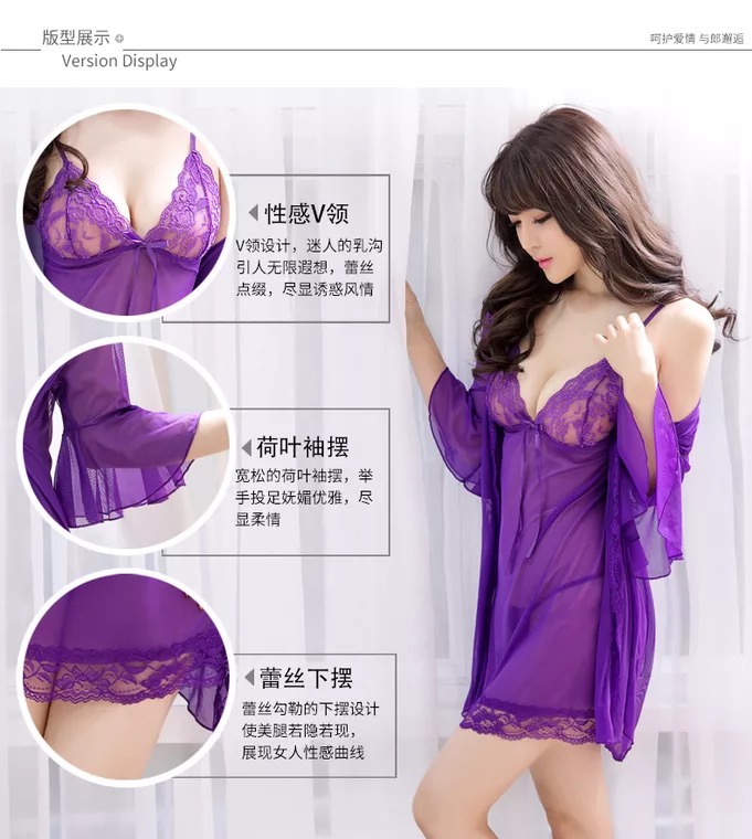 ชุดคลุมนอนเซ็กซี่ เซ็ทชุดนอน สายเดี่ยว ซีทรู แต่งระบายขอบ และลูกไม้ เนื้อผ้าทิ้งตัว สวยหรู PREMIUM GRADE สวยหรู เซ็กซี่ เย้ายวนสุดๆคะ +G-string แต่งลูกไม้เข้าชุดคะ