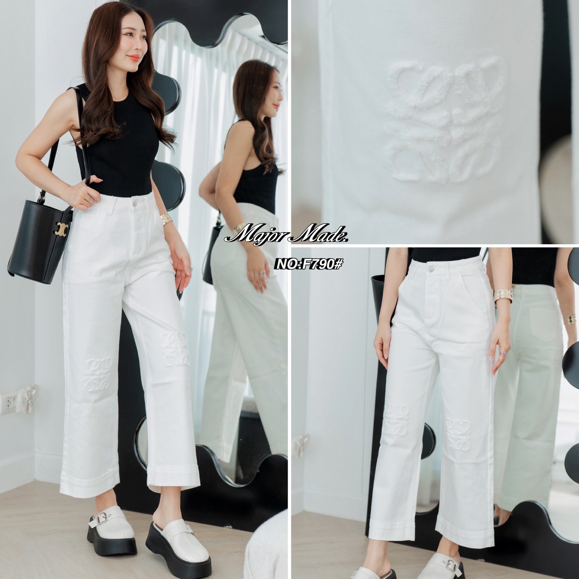 กางเกงแฟชั่น No. RGF790# -กางเกงยีนส์สีขาวขา9ส่วน ทรงมาใหม่คะ ทรงนี้ปีนี้มาแรงมากค่ะ