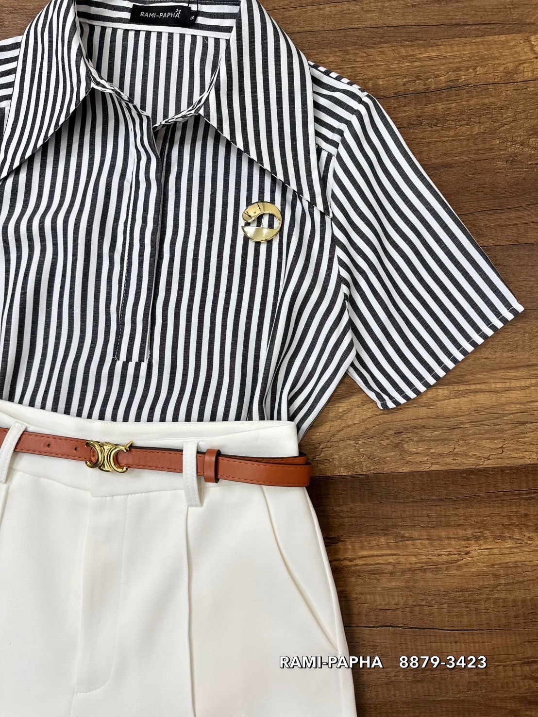 ชุดเซทแฟชั่น เซตส4ชิ้นสุดคุ้ม!! เสื้อเชิ้ตแขนสั้นคอปกเก๋ๆ ลายริ้วทางตรงสีสวยคลาสสิค