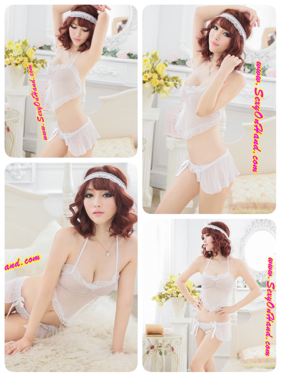 ชุดทูพีซ สีขาวซีทรู สไตล์นางฟ้า แต่งระบายชาย แบบคล้องคอ ผูกหลัง ลุคใสๆ สไตล์นางฟ้า +คาดผมลูกไม้ขาวแต่งระบาย เข้าชุดคะ