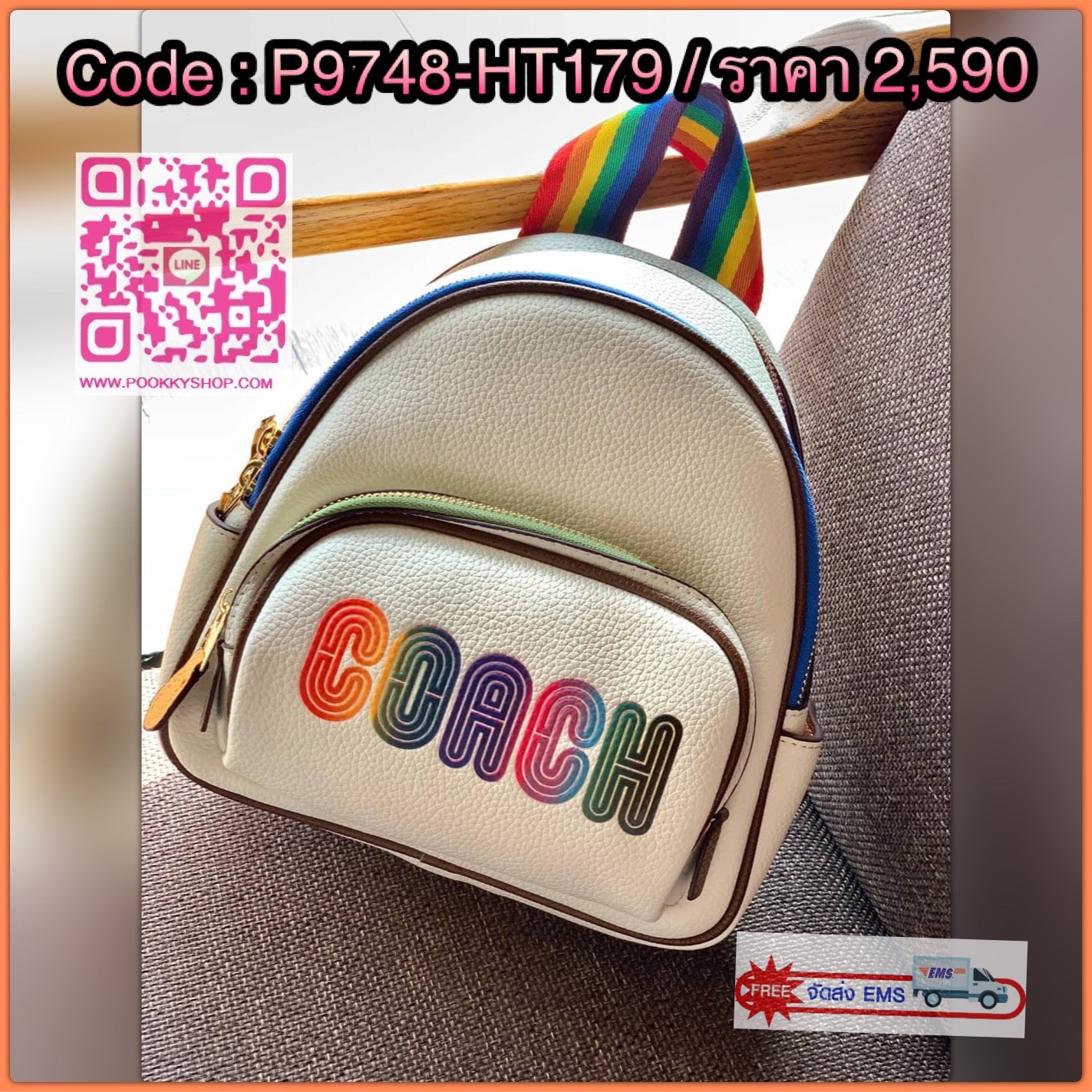 COACH MINI COURT BACKPACK WITH RAINBOW COACH ((CA624)) 🌈ต่อกันเลย สวยกันก่อน วางน้องไม่ลงเลยจริงๆค่าา😍 พร้อมส่ง! ยังไม่เข้าไทย กับกระเป๋าสะพายหลังแบบมีหูหิ้วในตัว บอกก่อนเลยว่าหนังของน้องทั้งนิ่ม ทั้งสวย อย่างดีเลยค่ะ