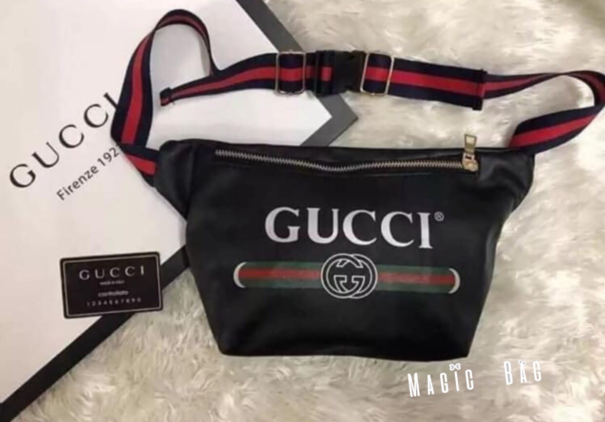 กระเป๋าคาดอก งานหนัง สไตล์กุชชี่อะไหล่ทองสายผ้าปรับระดับได้ หนังกันน้ำสายปรับระดับได้งานสวย