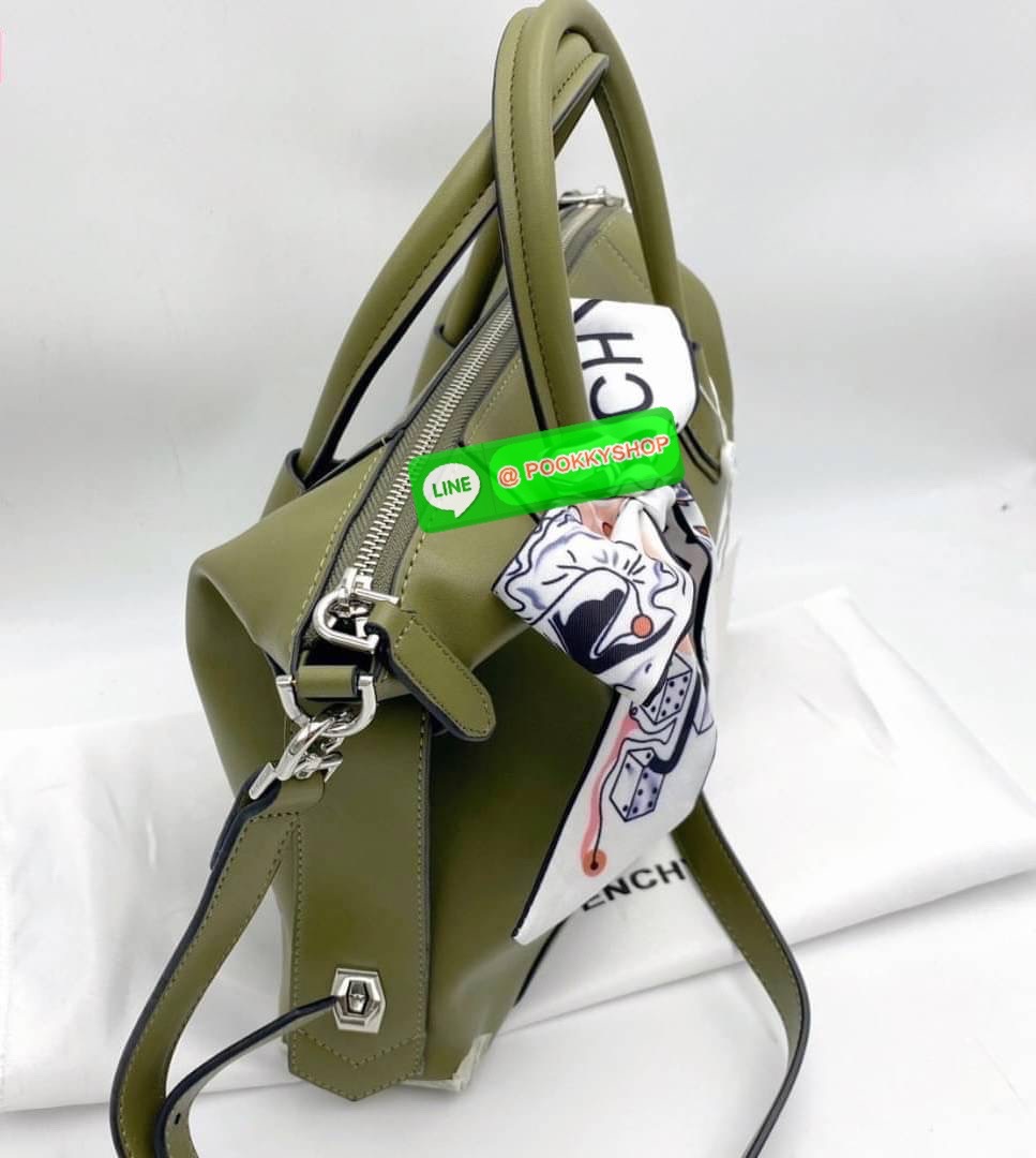 Givenchy Antigona small bag calf leather matte finish two rounded top handles gold-tone logo lettering adjustable detachable shoulder strap tonal stitching top zip fastening silver-tone hardware