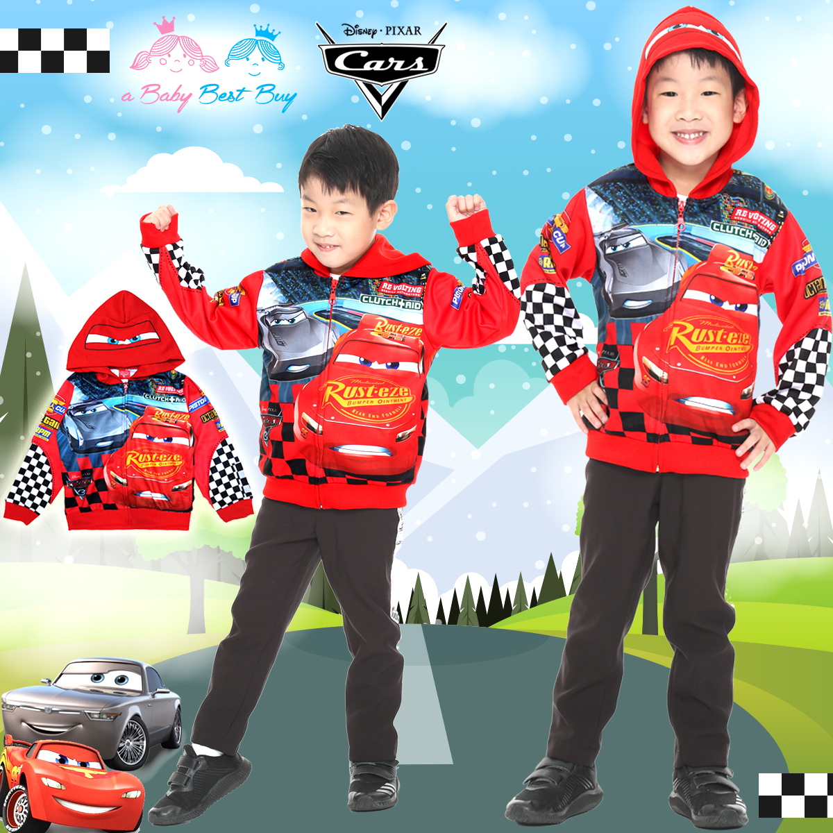 " ( Size S-M-L " เสื้อแจ็คเก็ต Jacket Disney Cars เสื้อกันหนาว เด็กผู้ชายสีแดง สกรีนลาย คาร์ รูดซิป มีหมวก(ฮู้ด) ใส่คลุมกันหนาว กันแดด ใส่สบาย ดิสนีย์แท้ ลิขสิทธิ์แท้