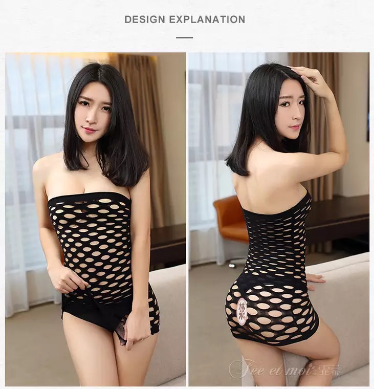 ชุดนอน net suit ชุดนอนตาข่าย แต่งรู เว้าเซ็กซี่ สีดำ