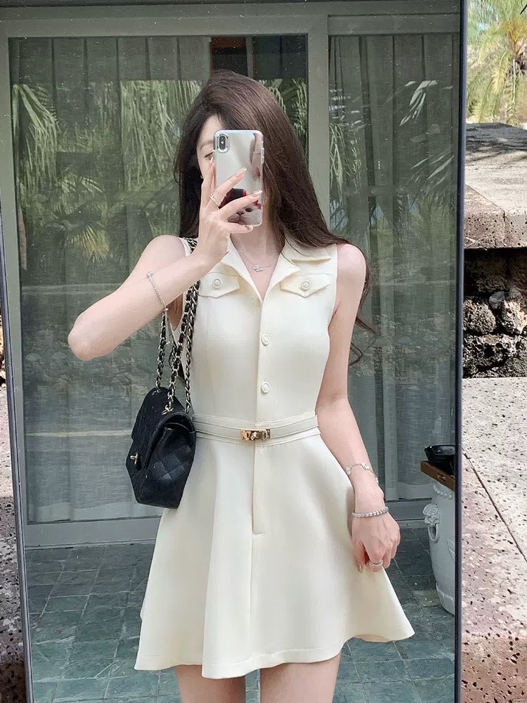 เดรสแฟชั่น เดรสคอปก เรียบหรูสไตล์ลูกคุณ โทนสีแอปริคอท