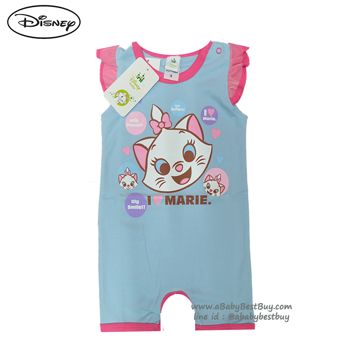 ชุดนอนเด็ก บอดี้สูทเด็ก Disney Marie ชุดแขนสั้นสีฟ้า ดิสนีย์แท้ ลิขสิทธิ์แท้ (สำหรับเด็กอายุ 0-24 เดือน)