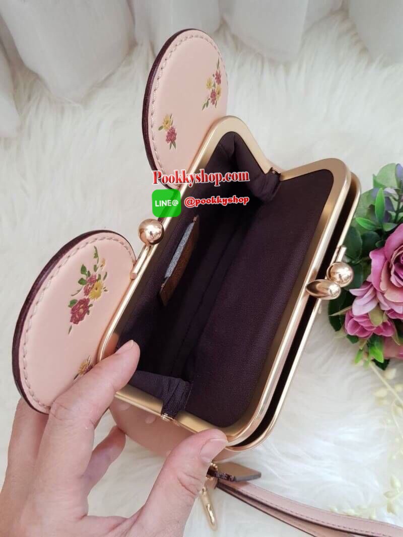 พร้อมส่ง คล้องมือมิกกี้ สีชมพู KISSLOCK WRISTLET WITH FLORAL MIX PRINT AND MINNIE MOUSE EARS COACH F29360 VINTAGE PINK MULTI/LIGHT GOLD