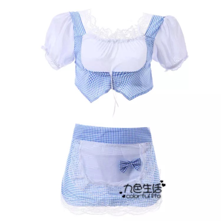 ชุดเมทสาว แสนสวย คอสเพลย์ ชุดสาวใช้ สุดเซ็กซี่สีฟ้าขาว +ผ้าคาดหัว และผ้ากันเปื้อน ในตัว สวยเก๋ น่ารักมากคะ