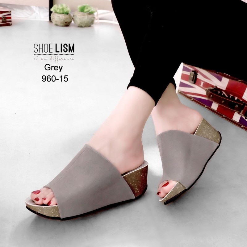 งานขายดี มาเพิ่มครบสี พร้อมส่งจร้า!! รองเท้าส้นเตารีด หน้าเต็มใส่สวยเป้ะตามแบบทรงสวมหนังกลับ พื้นบุนวม สวยกริ้บตามแบบ