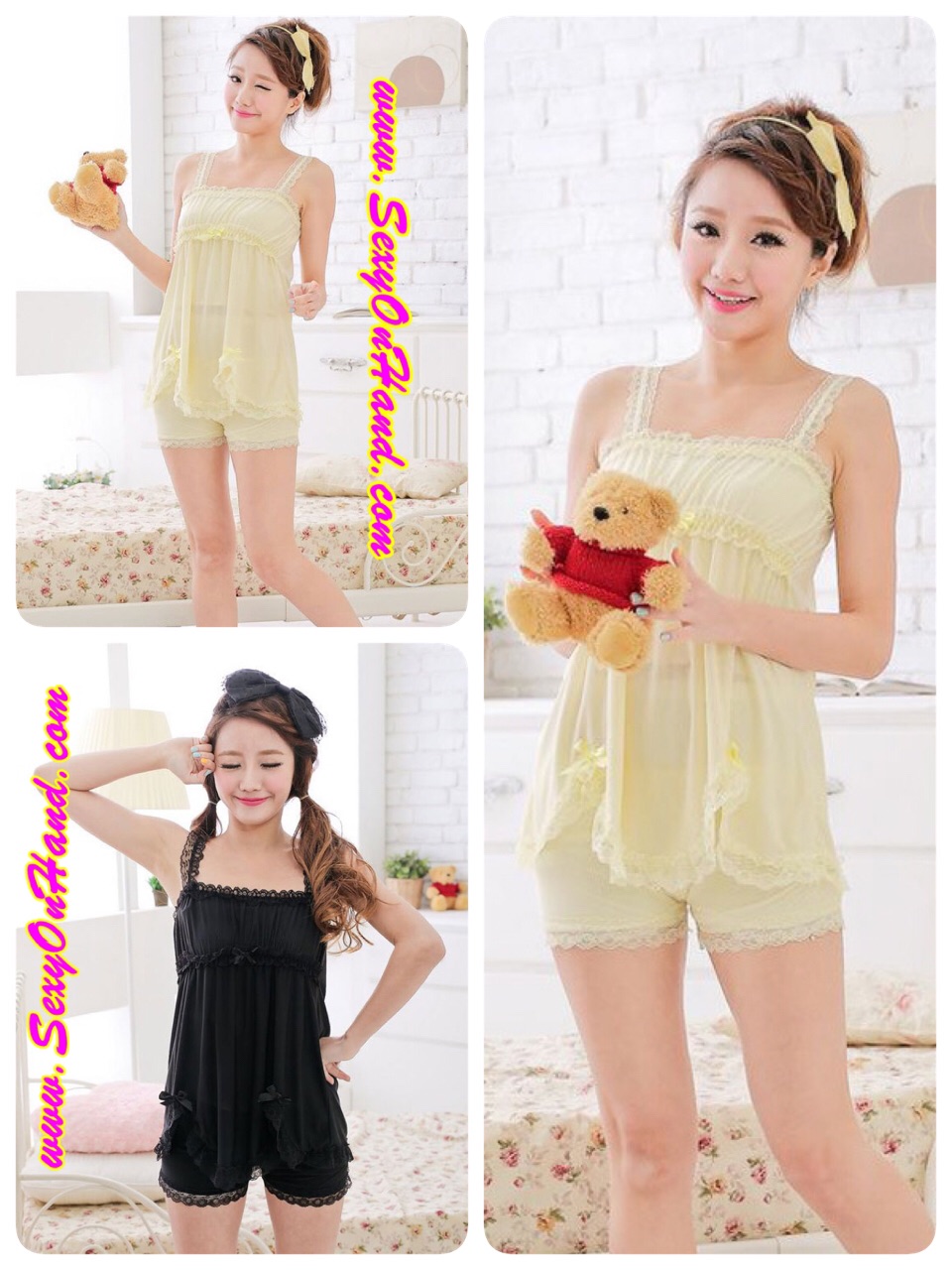 ชุดนอน คุณหนู ชุดนอนกางเกง ชุดนอน สายเดี่ยวแฟชั่น สีดำ เนื้อผ้ายืด เนื้อCotton ผสมสเปนเด็กซ์ (Spandex) อย่างดี แบบชุดน่ารัก ใสๆหวานๆ แต่งเว้าชายพร้อมติดขอบระบาย เนื้อผ้ามีน้ำหนัก ทิ้งตัว นุ่มลื่น สวมใส่เย็นสบาย แบบชุดคุณหนูลุคหวานมากๆเลยคะ