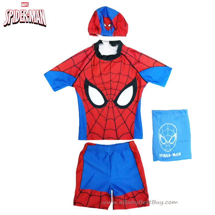 ฮ Size XS - ชุดว่ายน้ำเด็กผู้ชาย Spiderman สีน้ำเงินแดง เสื้อแขนสั้น กางเกงขาสั้น สกรีนลายเกราะ Spiderman มาพร้อมหมวกว่ายน้ำ สุดเท่ห์ ใส่สบาย ลิขสิทธิ์แท้ (สำหรับเด็กอายุ 1-3 ปี)