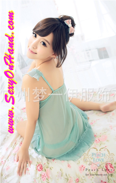 ชุดนอนเซ็กซี่ ชุดนอนซีทรู แต่งพีซทั้งตัว สีเขียวอมฟ้าอ่อน ติดริบบิ้น เนื้อผ้าทิ้งตัว เกรดPremium สวยเซ็กซี่ ยั่วยวนมากๆคะ+G-string