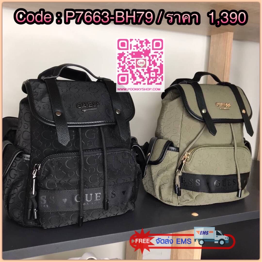 GUESS KACEE MINI LOGO BACKPACK. กระเป๋าเป้สะพายหลังขนาดกลาง ไม่เล็กไม่ใหญ่จนเกินไป น้ำหนักเบาใสของได้เยอะ มีช่องใส่ของหลายช่อง ช่องซิปหน้า1 ด้านข้างใส่ขวดน้ำได้ ช่องใหญ่ เปิดปิดด้วยสายรูด และกระดุมแม่เหล็ก ภายในซับด้วยผ้าสีเดียวกับกระเป๋า ภายในมีช่องซิปอี