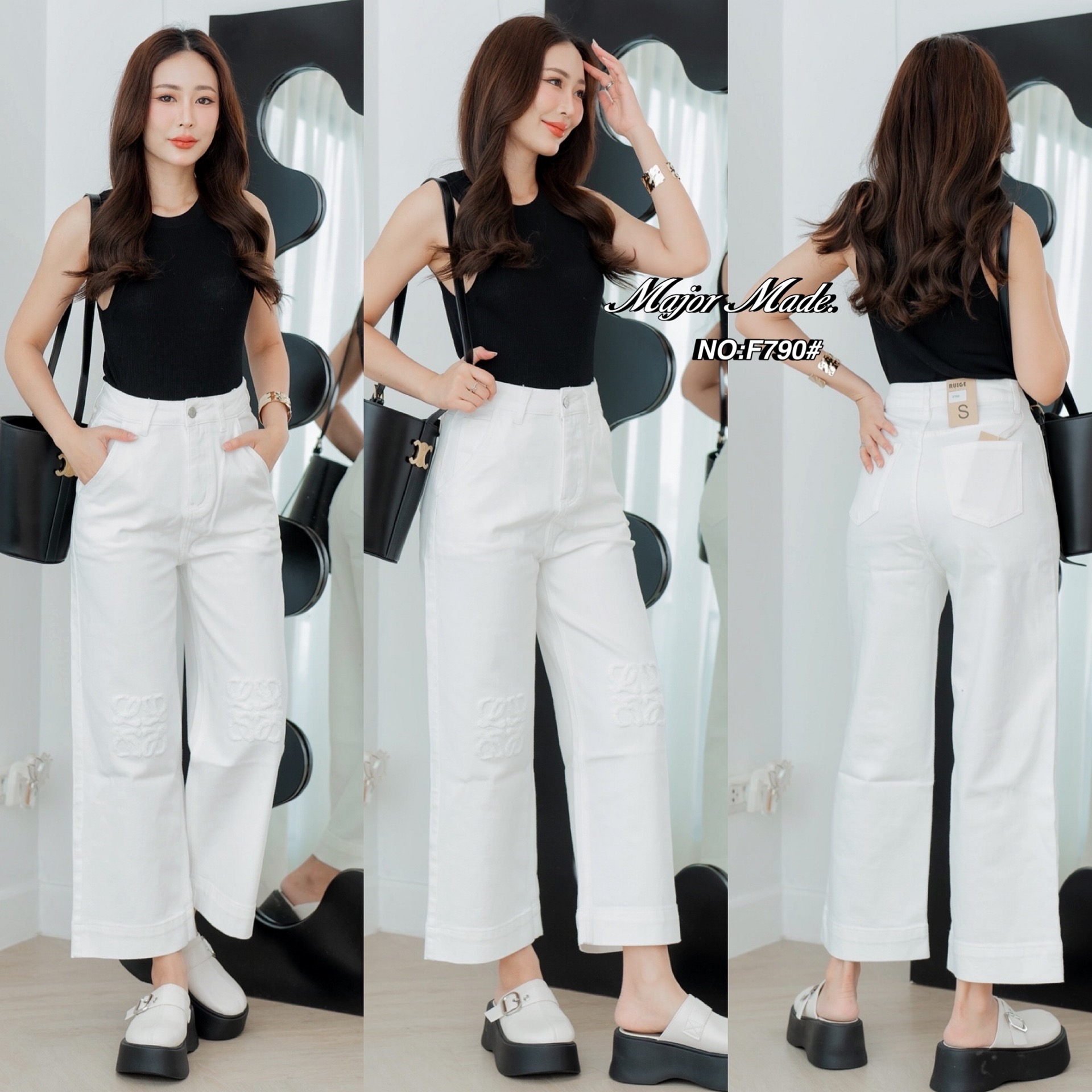 กางเกงแฟชั่น No. RGF790# -กางเกงยีนส์สีขาวขา9ส่วน ทรงมาใหม่คะ ทรงนี้ปีนี้มาแรงมากค่ะ