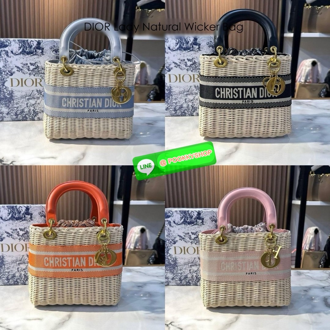 DIOR Lady Natural Wicker Bag กระเป๋าสะพายงานสาน พร้อมผ้าผูกด้านในสวยงามทรงเสน่ห์ จะถือหรือสะพายข้างด้วยสายสปอร์ตก็สวยเลิศ โดดเด่นกว่าใคร งานสวยเกินราคา คุ้มที่สุดในย่านนี้บอกเลย!!