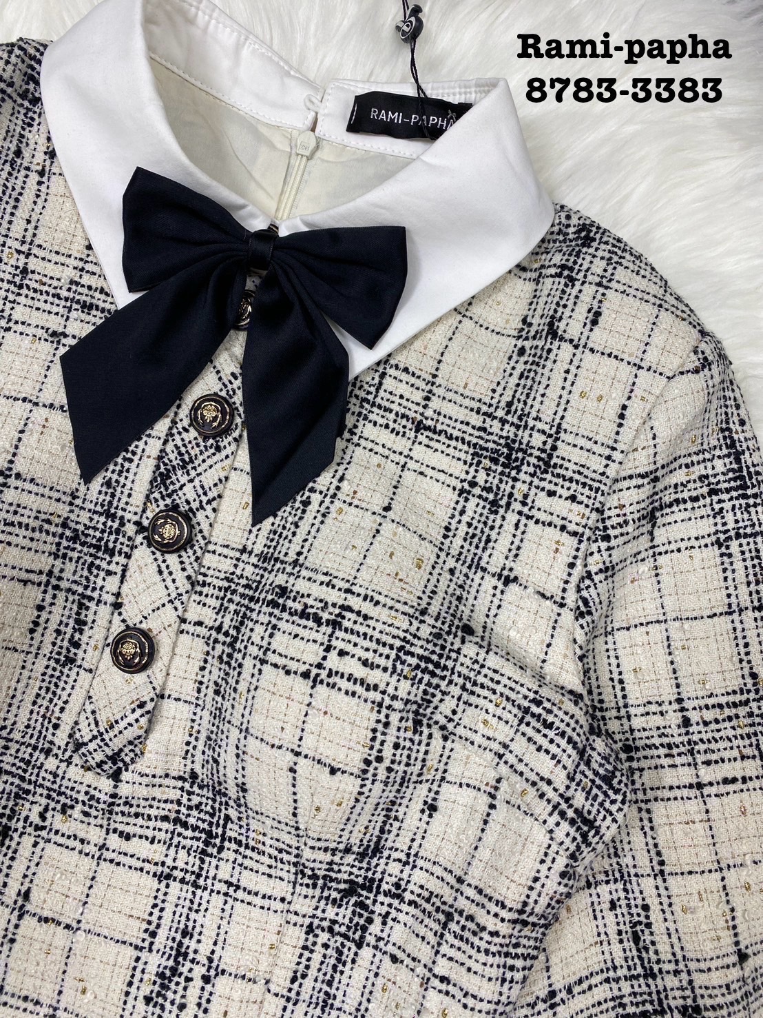 เดรสแฟชั่น เดรสคอปกเนื้อผ้าทวีตผสมดิ้นทองสวยหรูโดดเด่น เนื้อผ้าเกรดพรีเมี่ยม