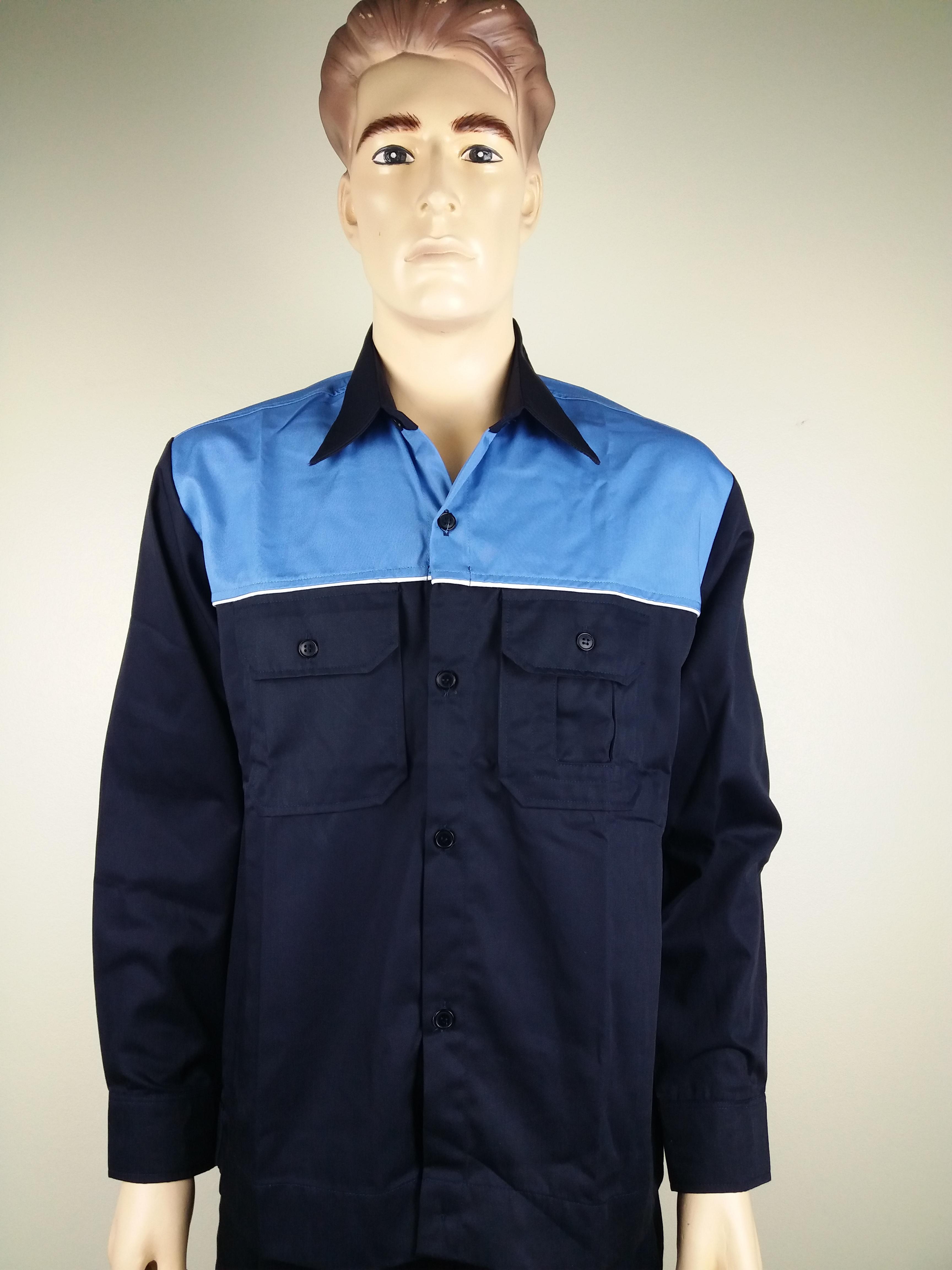รหัส A127 : เสื้อช่างแขนยาวผ้าคอมแบบกรมอกฟ้ากุ้นขาว