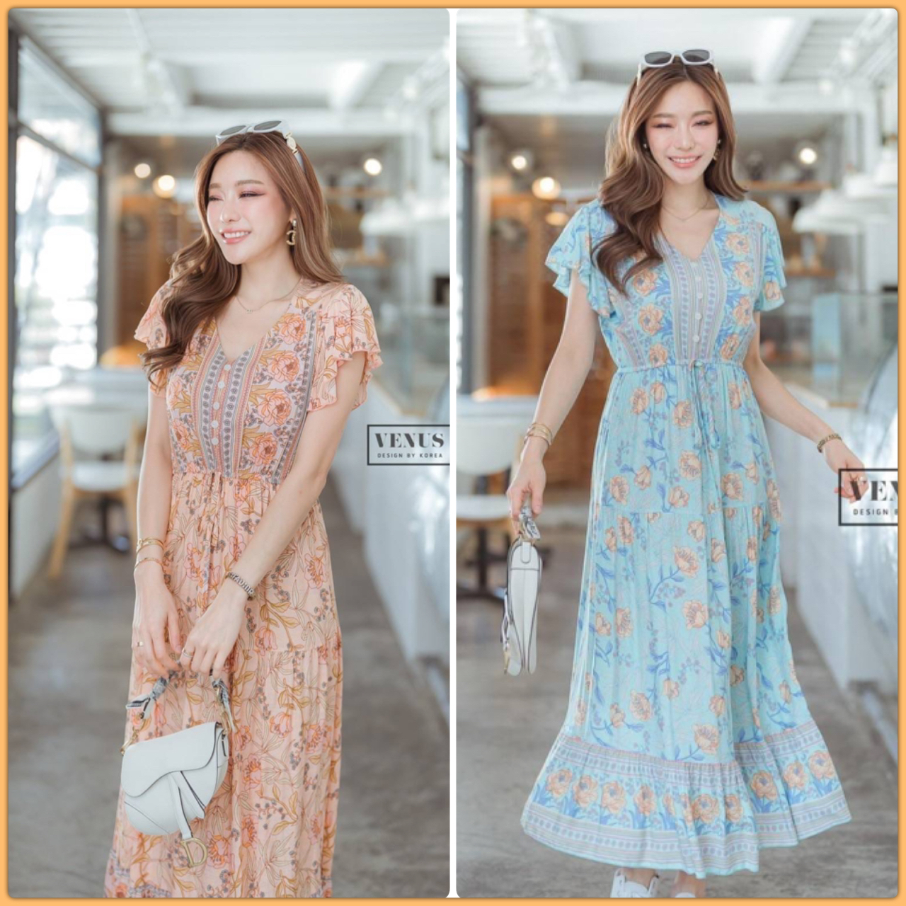 I'm Lady By Venus Flora MaxiDress แม๊กซี่เดรสพิมพ์ลายดอกไม้ แต่งกระดุมเรียงหน้า ช่วงเอวแต่งสม๊อคยืด สามารถรูดได้นะคะ งานเก๋เนื้อผ้าพริ้วใส่สบายสุดๆคะ แม๊ทกับรองเท้าผ้าใบก็น่ารักคะ