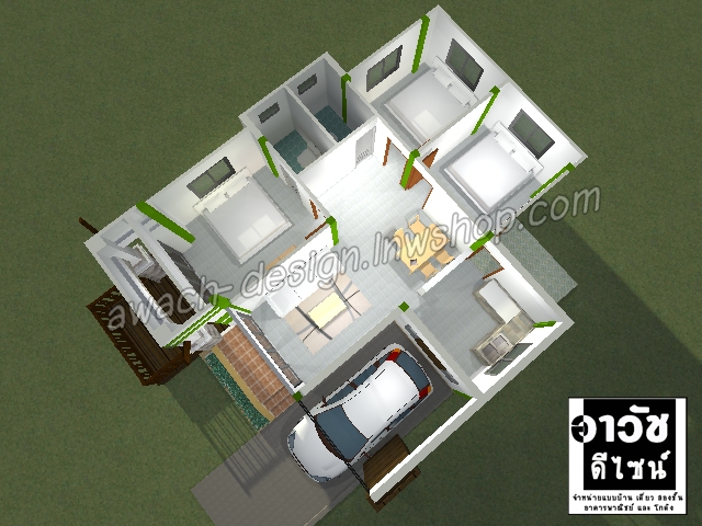 B103 แบบบ้านชั้นเดียว 3 ห้องนอน