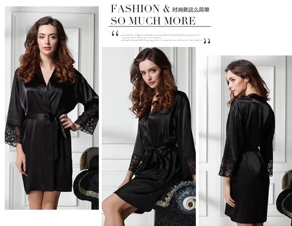 ชุดคลุม ผ้าไหม ชุดคลุมนอน ผ้าไหม แต่งลูกไม้ปักซีทรู ช่วงขอบแขนเสื้อ เนื้อผ้าหรูหราไฺฮโซ แบบPremium Grade +สายคาด เข้าชุด