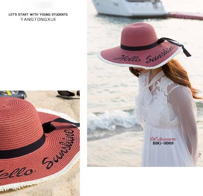 สินค้าพร้อมส่ง หมวกสานปีกกว้างปัก Hello Sunshine พับได้คืนรูปได้ดี ถูกน้ำได้ สวย ถ่ายรูปมากเริ่ดสุดๆจ้า