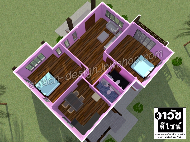 B110 แบบบ้านชั้นเดียว 2 ห้องนอน