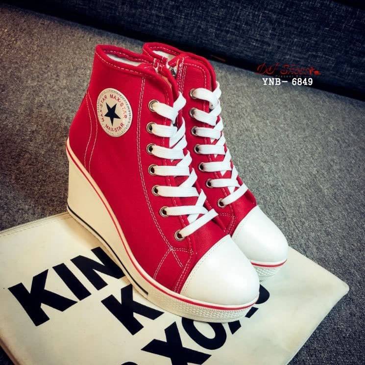แบบใหม่พร้อมส่ง รองเท้าผ้าใบหุ้มข้อนำเข้าเสริมส้น Style Converse วัสดุผ้าแคนวาส ส้นPU มีซิปด้านข้างใส่ง่าย ทรงสวยฮิตขนาดนี้ รีบจองกันนะคะสาวๆ